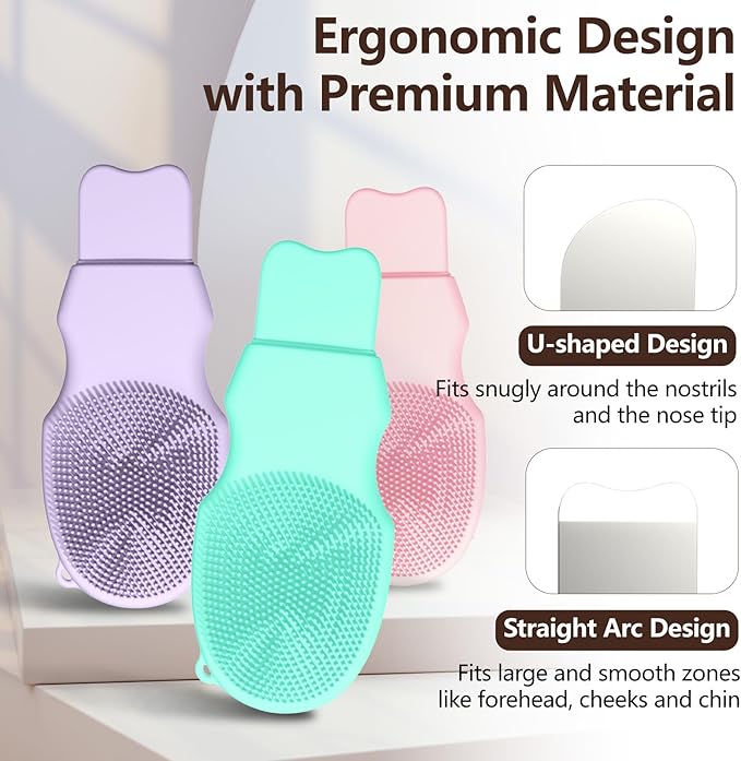3-Pack Blackhead Remover Double Headed Scraper, Silicone Face Scrubber for Deep Cleansing, Portable Mini Skin Care Tool for Men & Women (Green + Pink + Purple)