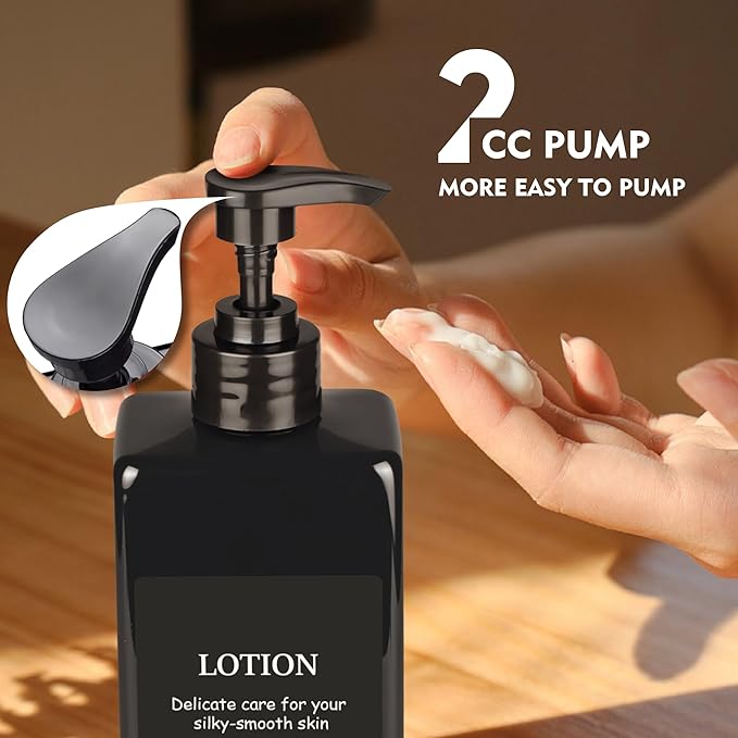 Refillable Shampoo and Conditioner Dispenser Plastic Shampoo Pump Bottles Set for Bathroom with Waterproof Labels