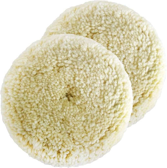 7" Wool Buffing Pad Kit 2PCS 100% Polishing Wool Pads Kit Low Linting Wool Pad, Used for Rotary and Random Orbit Sander/Polisher Buffing Equipment Buffing Pad Cleaner