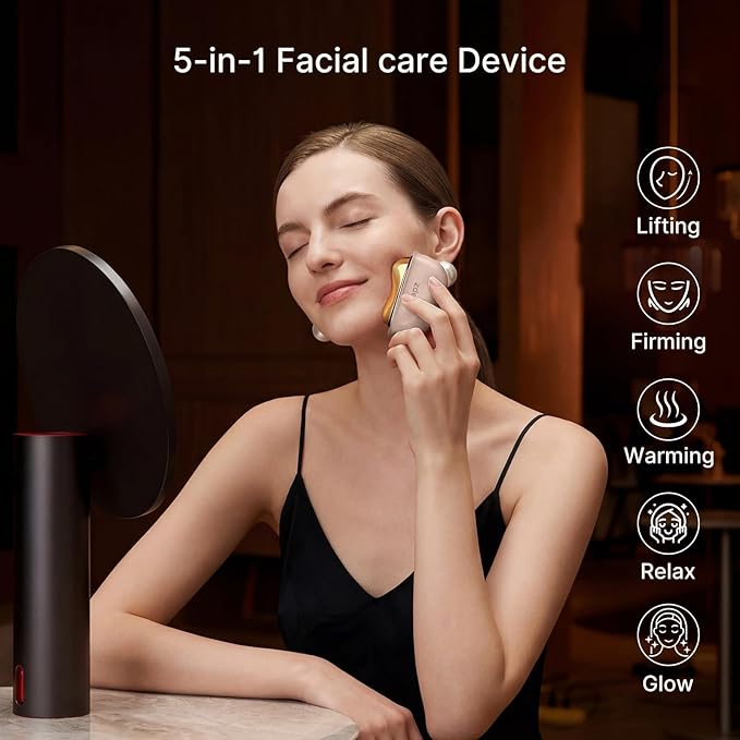 ZDEER LED Red Light Therapy for Face & Neck Massager Facial Care Device – Electric Gua Sha Brass Tool with Heat & Vibration for Firming, Sculpting & Skincare, Pink, Includes 2 × 10ml Massage Oils