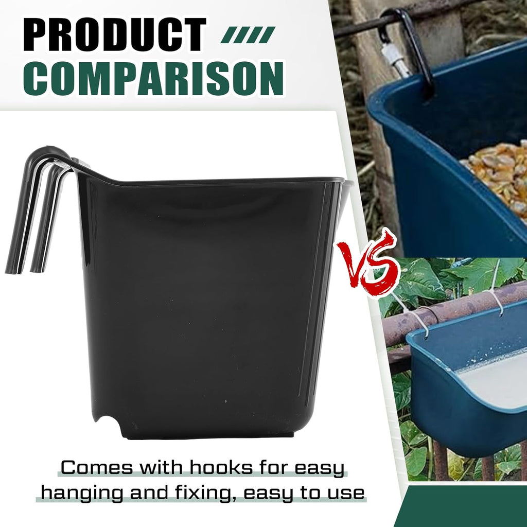 Marsui 8 Pcs 15 Quart Horse Feeders for Stall Hook Over Hanging Fence Hay Feeder Mountable Livestock Plastic Feed Bucket for Farm Stalls Pasture, Stable to Feed Horses Sheep Cattle Cows Etc (Black)