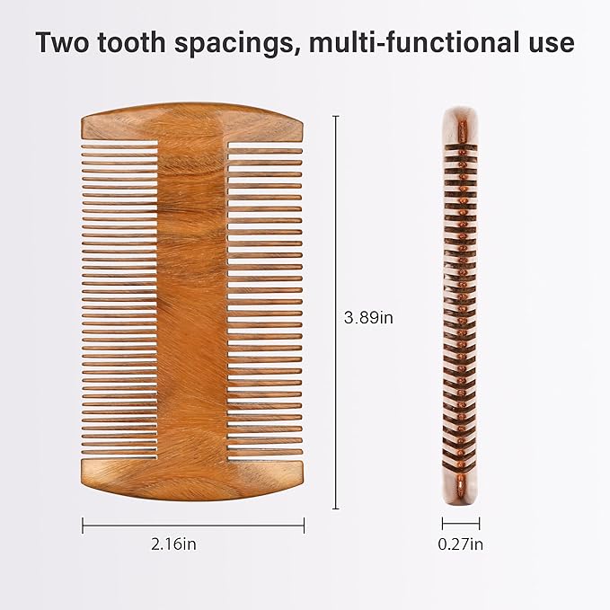 Onedor Handmade 100% Natural Green Sandalwood Wooden Comb for Men Hair, Beard, and Mustache Styling Pocket Comb With Leather Case