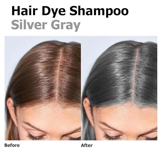 Silver Gray Hair Dye Shampoo 3 in 1, Long-lasting & Natural Hair Color Shampoo Lasting for 4 Weeks, Herbal Ingredients Natural Shampoo Hair Dye Effect in Minutes, Gifts for Men Women 500ml