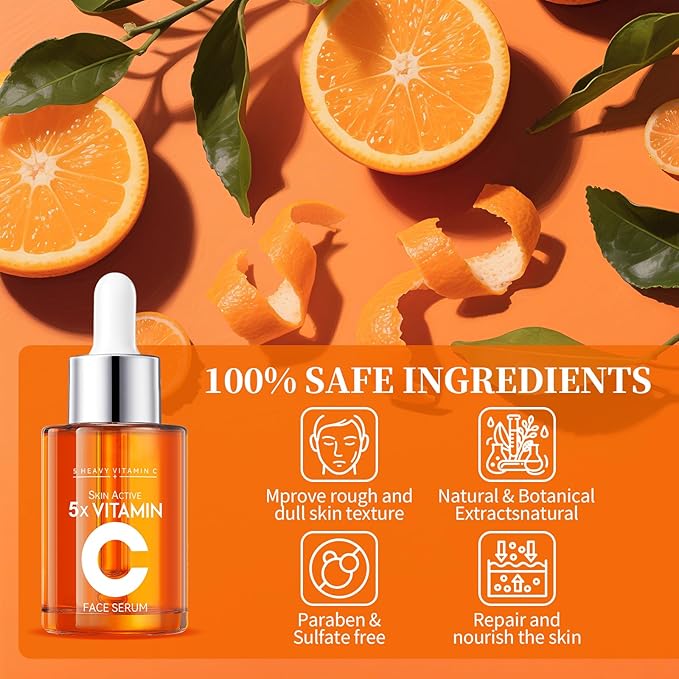 Vitamin C Facial Serum 20% with Hyaluronic Acid & Niacinamide – Anti-Aging Formula to Boost Collagen, Hydrate and Plump Skin, For All Skin Types – 1 Fl Oz