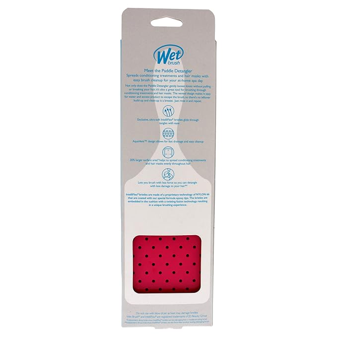 Wet Brush Paddle Detangler Hair Brush, Pink, Ultra-Soft IntelliFlex Bristles with AquaVent Design, Great For Treatment & Mask Application, Women, Men, Wet, Dry and Damaged Hair