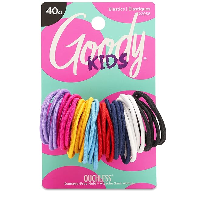 Goody Kids Ouchless Hair Elastics – No Pull, No Breakage, Tangle-Free Hold for Fine Hair – 40 Count, Assorted Colors, Long-Lasting Ponytail Holders for Girls & Boys (Pack of 2)
