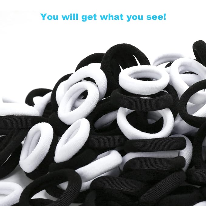 BAOLI 200PCS Cotton Toddler Hair Ties for Girls and Kids, Seamless Baby Hair Bands and Ties, Small Elastics Ponytail Holders,1 Inch in Diameter, Black and White by BAOLI