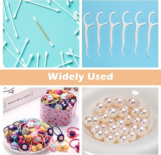 4Pcs Travel Cotton Swab Holder, Portable Floss Pick Holder, Metal Cotton Ball Holders for Dental Floss, Clear Dustproof Travel Qtips Case with Lid, Hair Ties Small Items