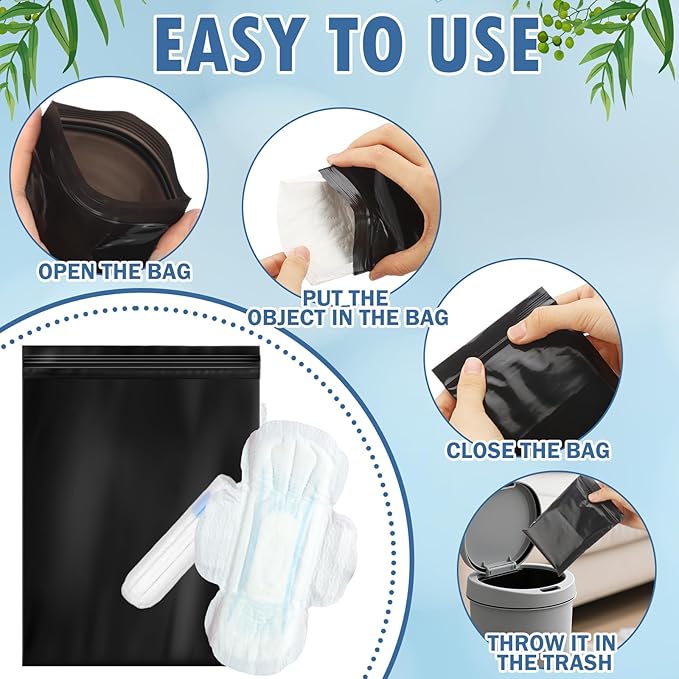 300 Pcs Sanitary Napkin Disposal Bags Women Tampon Plastic Bags 4" x 6" Black Period Pad Bag Odor-Proof Feminine Hygiene Bag for Tampons and Pads Women Privacy Handling