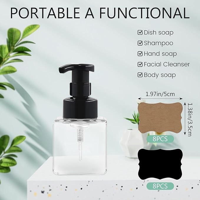 8.5 oz Foaming Soap Dispenser Plastic Foaming Pump Bottle, Refillable Dispenser with Plastic Pump, Empty Hand Bottles for Liquid Soap, Shampoo, Bathroom,Hotel,Restaurant (15, Transparent)