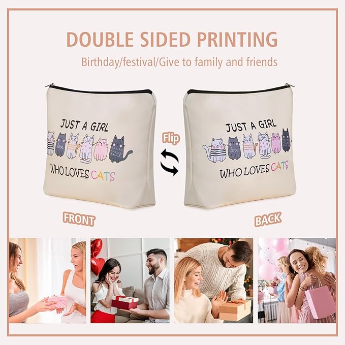 Cat Makeup Bag For Cat Lover Easter Gifts: Cosmetic Bag & Toiletry Pouch Just A Girl Who Love Cats Themd For Mom, Daughters, Friends,Teen Girl & Women.Ideal Gifts For Travel, Birthdays.