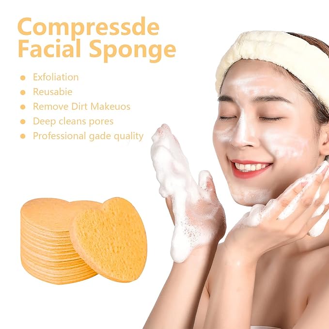 50-Count Facial Sponges Compressed, 100% Natural Cellulose Face Sponge Professional Cosmetic Spa Sponges for Face Cleansing, Exfoliating Mask, Makeup Removal for Travel and Home, Deep Yellow