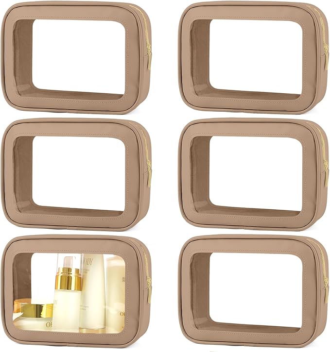 6PCS Clear Toiletry Bag,TSA Approved Travel Pouch with Zipper for Cosmetics and Toiletries，Diaper Bag Organizer Pouch Set, Purse Organizer and Clear Car Bag for Women and Kids