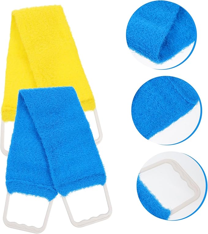 Double Sided Natural Bath Scrubber Massage Towel with Strong Exfoliating Pull Back Strap for Men and Women Long Back Scrubber Belt for Promotes Smooth Skin and Random Random Color