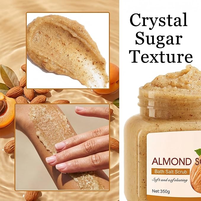 Almond Body Exfoliator, Deep Cleaning Exfoliating Body Scrub, Moisturizing Nourishing Salt Rose Body Scrub, 350 g