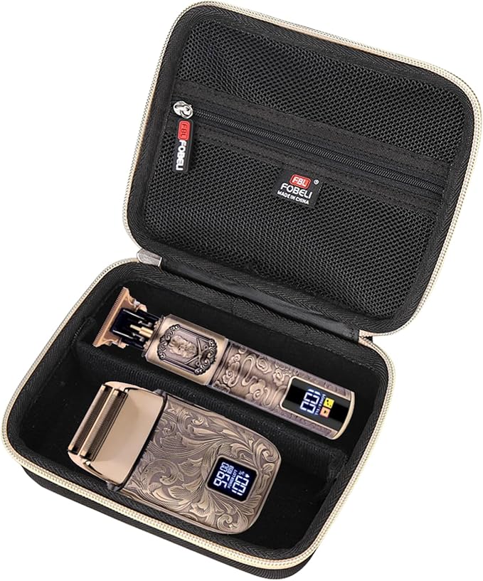 FBLFOBELI EVA Hard Storage Case for Ufree/for Brightup FK-8788T/ for Wahl 9916-817V Electric Razor Foil Shavers for Men, Hair Beard Trimmer Grooming Shaving Kit Storage Holder (Black+Gold Zipper)
