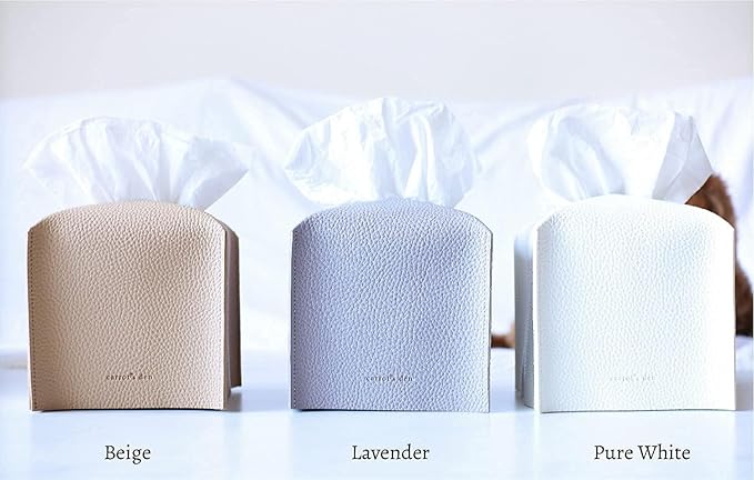 Tissue Box Cover Holder, Square with Bottom Belt by Carrot's Den - PU Leather Decorative Organizer for Tabletop, Bathroom, Car, Office | Lavender