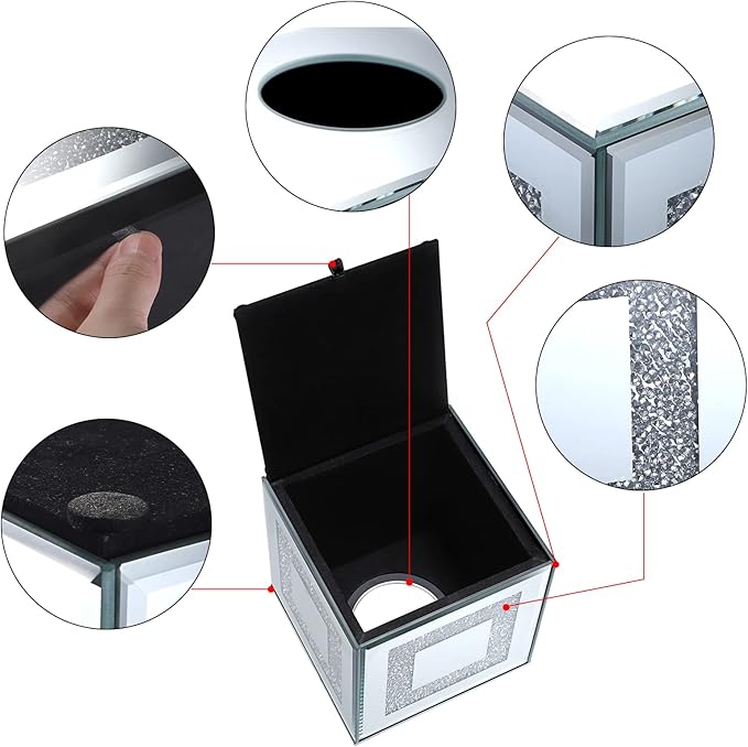 Sumnacon Crystal Square Tissue Box Cover - Sparkly Glass Cube Tissue Box Holder, Decorative Facial Tissue Holder for Bathroom Vanity Dresser Night Stand Table Countertop Office Home Decor, Silver