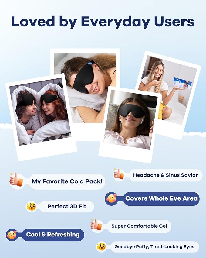 Upgraded Cooling Gel Eye Mask for Puffy Eyes: Larger Full-Eye Cover Design for Ice-Cold Therapy Relief, Headache & Migraine Relief, Reusable Cold Compress for Swelling, Eye Strain, Fatigue (Black)
