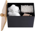 Ohlove Qtip Holder with Bamboo Lids, 3 Compartments Cotton Ball/Swabs Dispenser, Apothecary Jar Plastic Container for Storage and Organizer (Black)