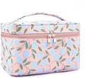 MAANGE Travel Makeup Bag, Cosmetic Bag, Portable Large Capacity Makeup Case, Make Up Organizer For Women, Oxford Cloth Toiletry Bag With Handle (Pink Plants)