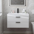 30 Inches Modern MDF Bathroom Vanity with Sink, Wall Mounted Floating Cabinets w/Double Drawers, Black Handles, White Resin Sink Combo Set (White, 30")