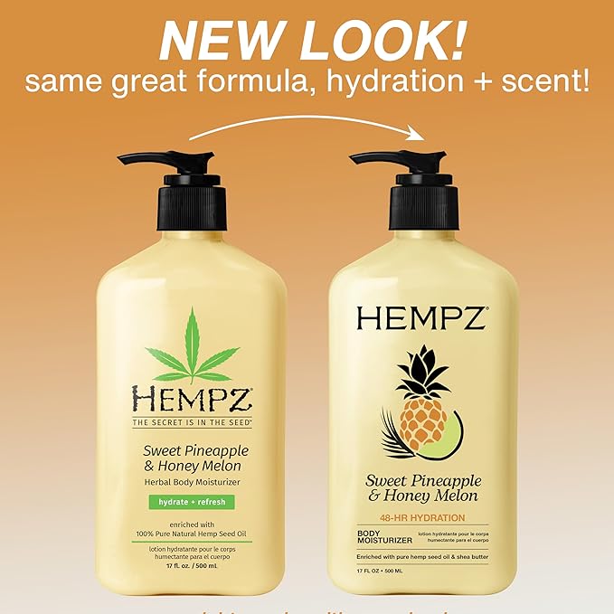 Hempz Body Lotion - Sweet Pineapple & Honey Melon Daily Moisturizing Cream, Shea Butter, Aloe, Orange Extract Body Moisturizer - Skin Care Products, Hemp Seed Oil - 17 fl oz, 2-Pack Bundle…