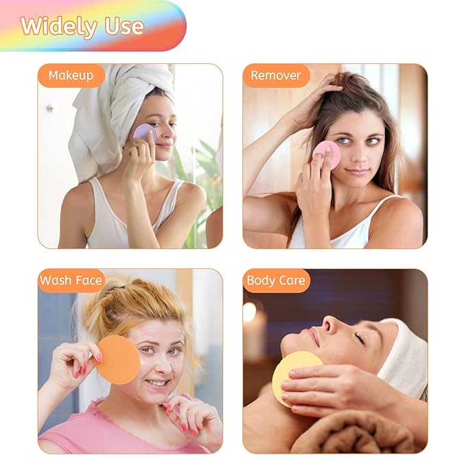 120 Pcs Facial Sponge Compressed, Luxiv 5 Colors Face Cleansing Sponge Estheticians Compressed Makeup Facial Sponge Round Wash Face Sponges for Women Compress Exfoliating Removal Sponge (Mix-color B)