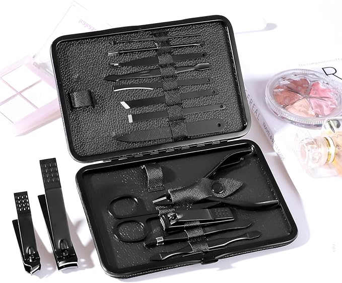 Nail Clippers Sets High Precisio Stainless Steel Nail Cutter Pedicure Kit Nail File Sharp Nail Scissors and Clipper Manicure Kit Fingernails & Toenails with Portable Stylish case (Black)