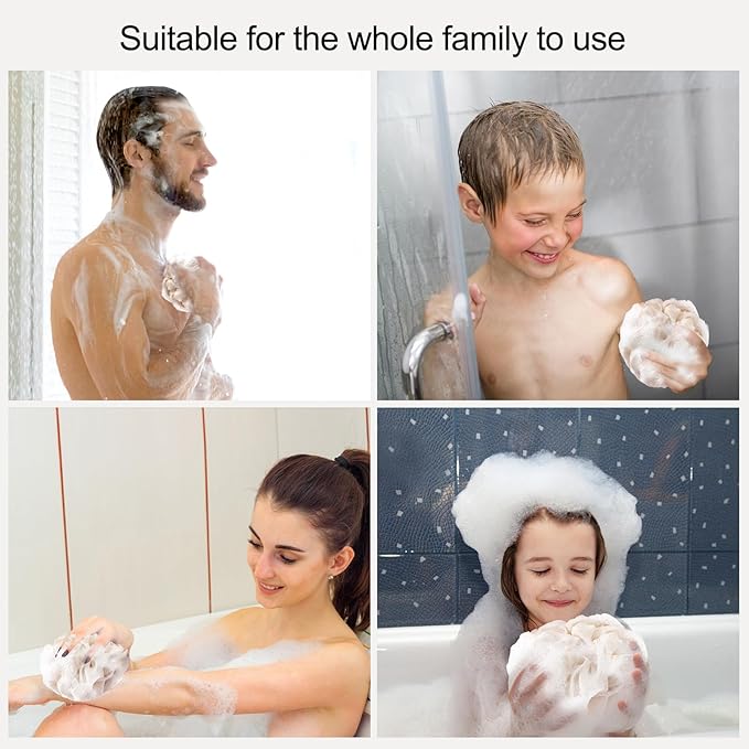 Fishent Loofah Bath Sponge Shower Loofahs, 4 Pack Soft Loofa Exfoliating Body Scrubber Mesh Shower Puff Pouf Ball Luffa for Men and Women(50g/pcs) (Black)