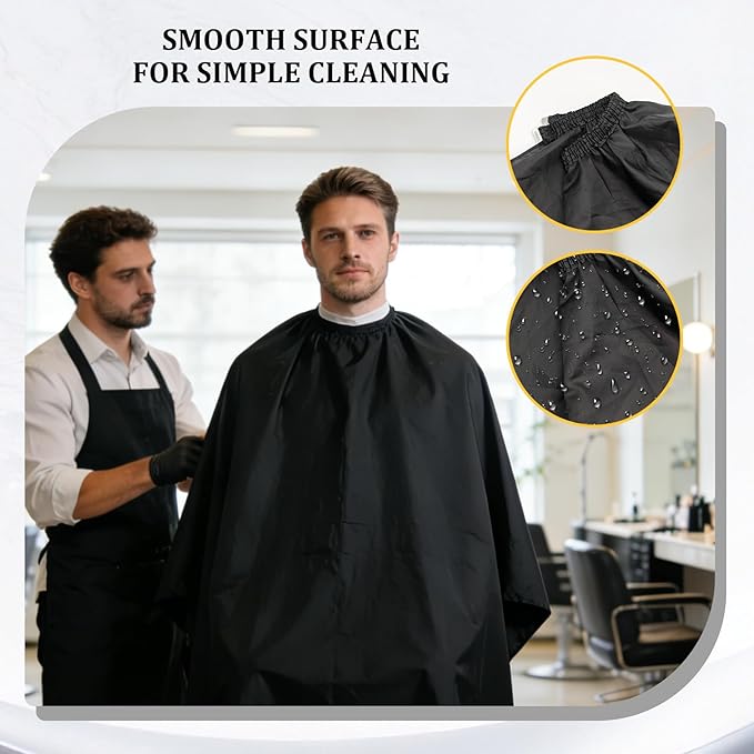 Haircutting Cape, Hair Salon Cape, Hair Stylist Cape, Waterproof Cutting Cape with Neck Duster & Barber Brush, Haircut Capes for Adults Men Women Kids, Adjustable 63 x 47 in, Black