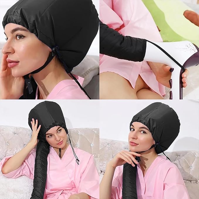 Net Plopping Cap for Drying Curly Hair, Adjustable Net Plopping Cap for Drying Curly Hair with Drawstring, Hair Dryer Bonnet, Plopping Cap Curly Hair for Women (Black 1)