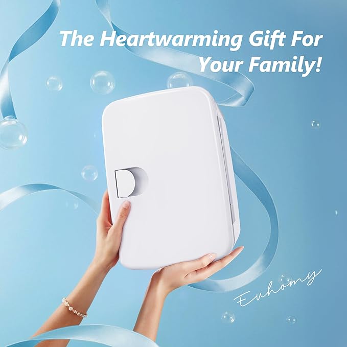 EUHOMY Mini Fridge, 4 Liter/6 Can Compact Refrigerator, AC/DC Portable Cooler & Warmer for SkinCare, Food and Drinks, Mini Fridge for Bedroom, Office, Car & Dorm, White