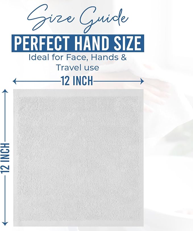 DAN RIVER 12 Pack Wash Cloths for Showering [12x12] - 100% Cotton Washcloths Premium Quality Flannel Face Cloths for Bathroom, Highly Absorbent and Soft Feel Wash Clothes, White