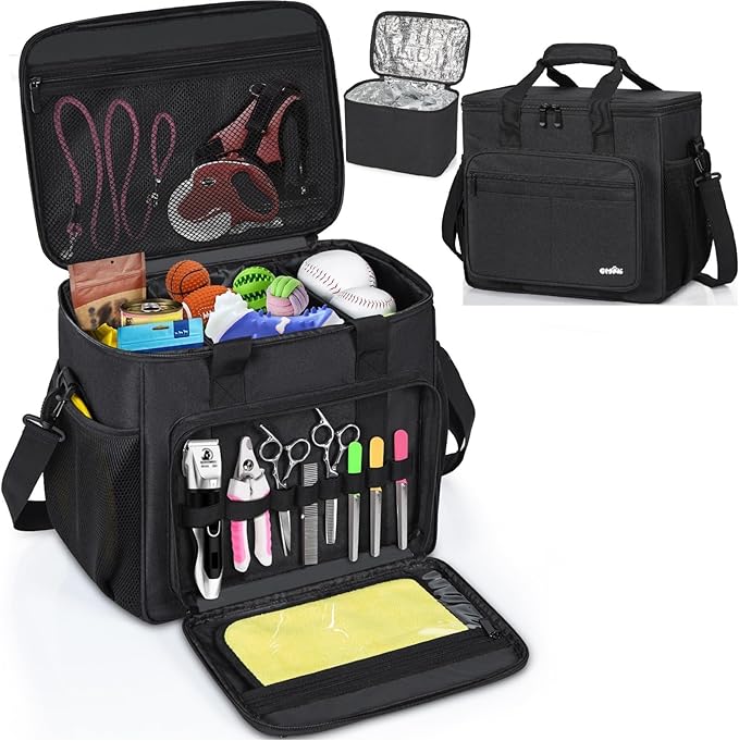 GMAK Large Pet Grooming Bag, Dog Grooming Tote Bags Supplies Organizer Case Pets Tools Organizer Tote for Dog Cat Grooming Tool Kit and Accessories, Black(Bag Only)