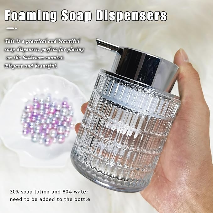 Glass Hand Foaming Soap Dispensers with Silver Pump Refillable Hand Soap Dispenser for Bathroom Kitchen (1Pack-D888)