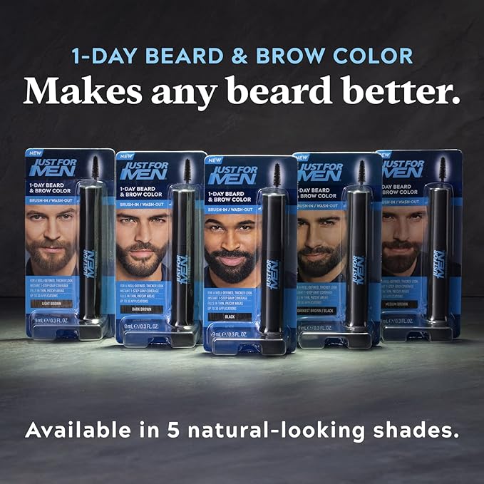 Just for Men 1-Day Beard & Brow Color, Temporary Color for Beard and Eyebrows, For a Fuller, Well-Defined Look, Up to 30 Applications, Darkest Brown/Black (Pack of 2)