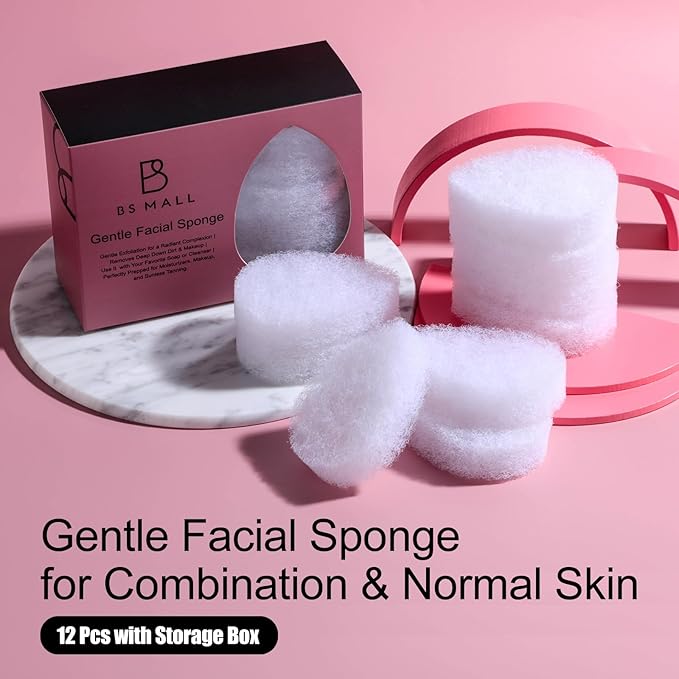 BS-MALL Facial Sponge 12 Pcs – Exfoliating Face Scrubber for Deep Cleansing, Removes Blackheads, Reusable Design, Perfect for Skin Care Routine (Ordinary Texture)