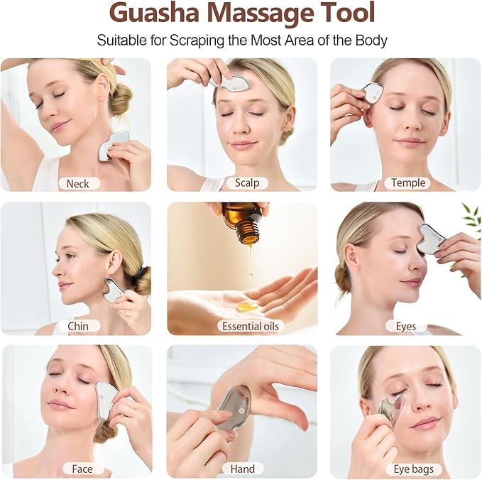 3 in 1 Stainless Steel Gua Sha Tools with Cold Therapy, Face and Body Skin Massage, Facial Scraping Tools for Jaw Lift Massager, Puffiness Reduction, Lymphatic Drainage & Skin Tightening,Gift-for Her
