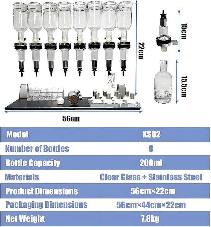 Professional Manual Perfume Dispenser, Liquid Filling Machine Transfer Tools,Manual Dispenser Set, Adjustable Pump Heads & Testing Cups for Shops & Lab & Bars(6 Heads)