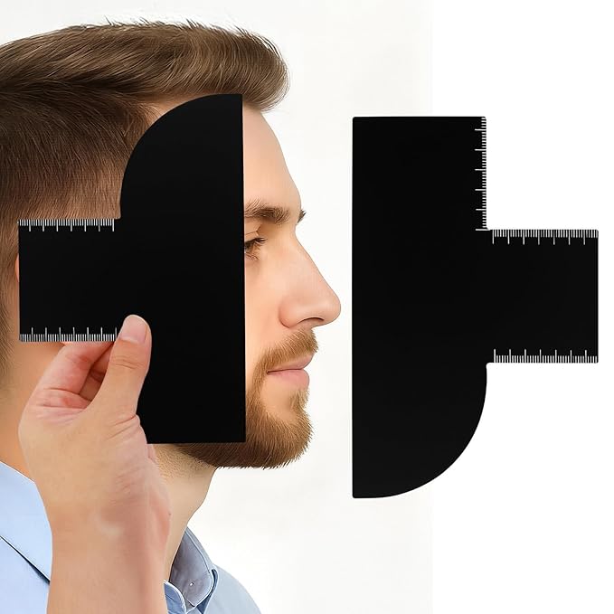 Men's Hairline Guide for Hair Cutting, Hair Trimming Tool with T-Ruler, Barber Styling Template for DIY Haircuts, Beard Lineup Tool Beard Shaping, and Neckline Enhancement Card for Barbers