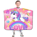DOKKIA Barber Hair Cutting Cape Kids Children Toddler Boys Girls Hairdressing Salon Styling Cloth Apron Cover Gown with Neck Duster Brush Unicorn Rainbow Pink
