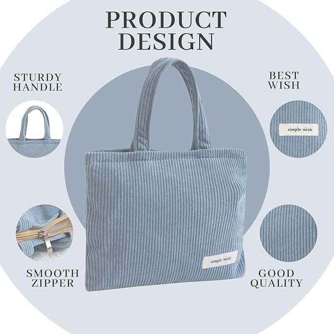 Wudygirl Makeup Bag Travel Cosmetic Bag for Women Small Makeup Pouch with Handle Zipper Cosmetic Pouch Handbag Aesthetic (Light Blue)