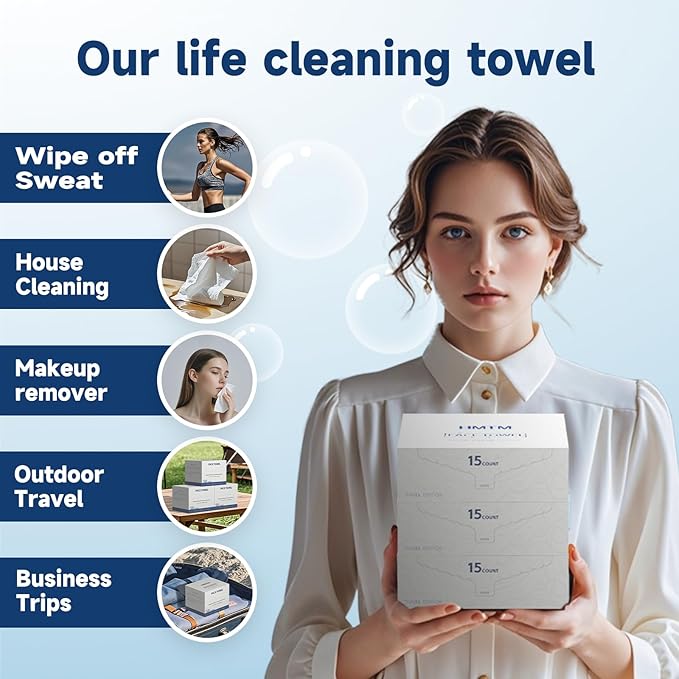 Face Towels, 10” x 12”, Thick Soft and Absorbent, Face Towelettes Disposable Biodegradable for Sensitive Skin, Makeup Remover, Travel, Cleansing, 90 Count（ 6 PACK ）