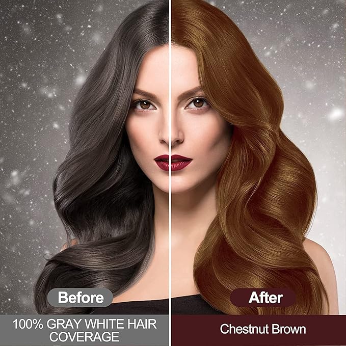 Instant Chestnut Hair Dye Shampoo for Women Men, Hair Coloring Shampoo for Gray Hair, 500ml Herbal Ingredients 3 in 1 Maroon Hair Dye - 100% Gray Coverage Coloring in Minutes 16.9 Fl Oz