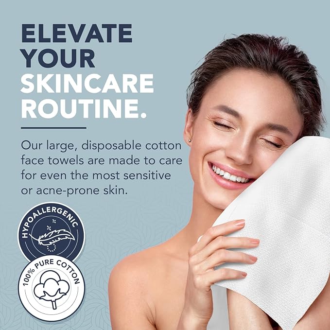 X-Large 100% Pure Cotton Face Towels – 100 Count Extra Large Disposable Wash Cloths for Face Washing, Makeup Removal & Acne Care | Ultra Soft, Hypoallergenic & Fragrance-Free