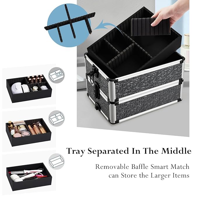 Stagiant Rolling Makeup Train Case Cosmetology Case on Wheels 4 in 1 Large Cosmetic Case with Wheels Makeup Travel Case with Keys Nail Kits Organizer Artist Salon Storage Traveling Cart Trunk Tricolor