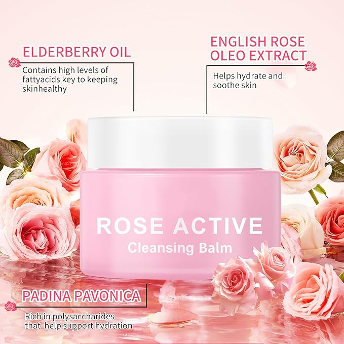 Makeup Remover & Cleansing Balm, Rose Makeup Melting Remover, Gentle and Nourishing Cleansing Balm for Eyes, Lips, Face, Sensitive Skin, Deep Cleanse & Moisturize