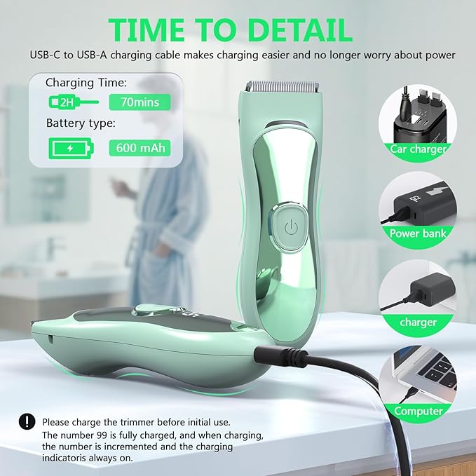 Body Hair Trimmer Shavers for Men, Groin Hair Trimmer with Ceramic Blade, Wet & Dry Use Eelectric Shaver, Waterproof Manscaper with LED Light mnfor Pubic Area, Chest, Legs & Bikini