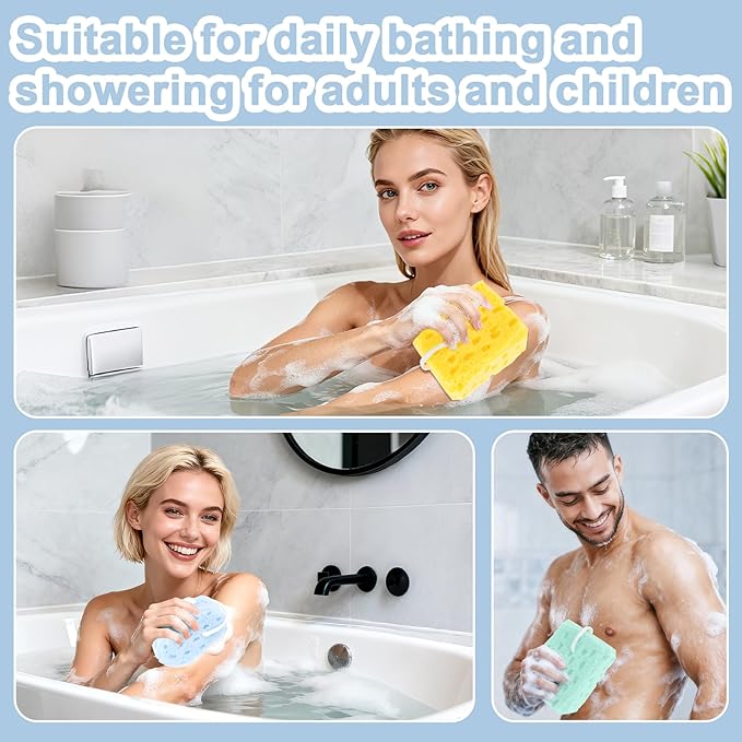 5Pcs Bath Sponge - Sponge Loofah Body Scrubber Bath Sponges for Shower Soft Exfoliating Shower Pouf Body Sponges for Women, Men, Teenager Large Size Rich Lather 3 Colors